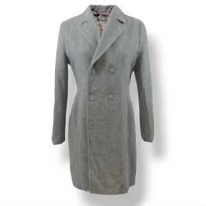 Mango MNG Wool Double Breasted Magnetic Closure Pea Coat in Gray Size M